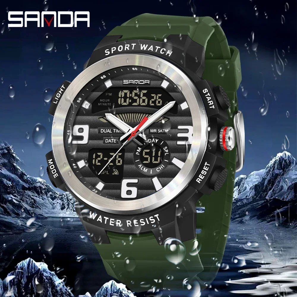 Rubber Strap Diver - Zegarek męski SANDA Multifunction z podwójnym
