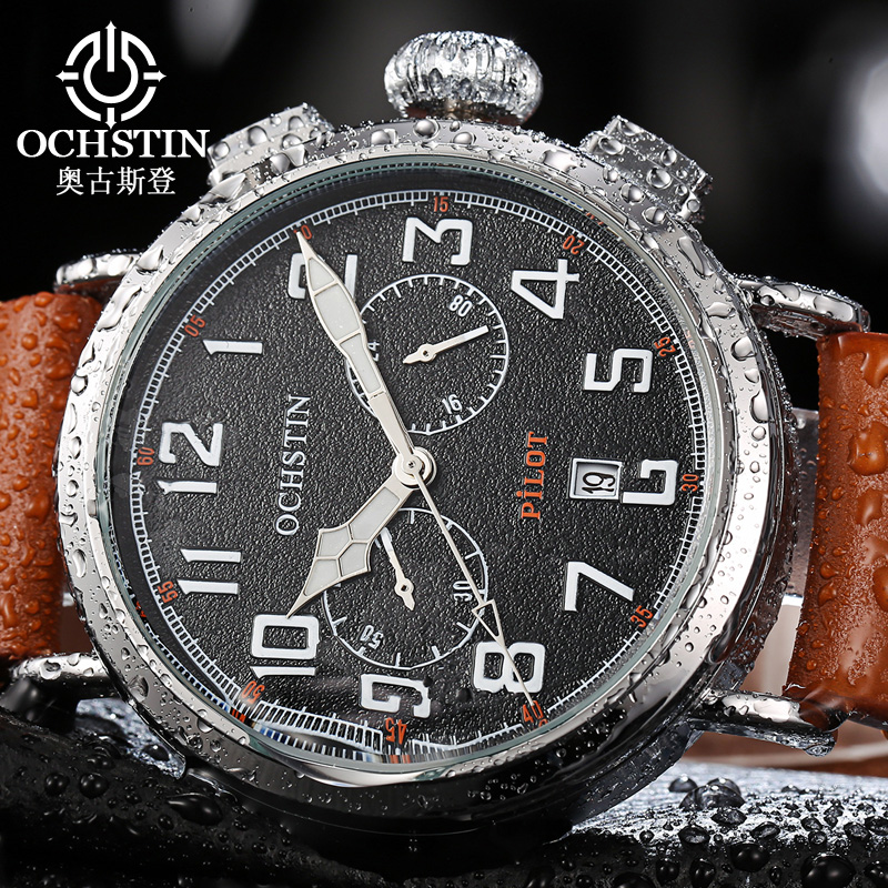 Leather Watch Band Men - OCHSTIN Męski Zegarek Kwarcowy z Paskiem