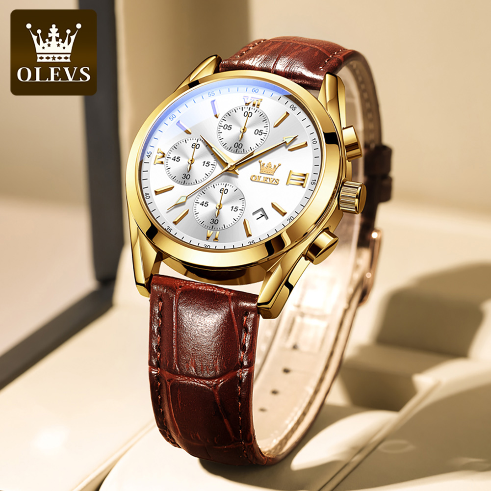 OLEVS 2872 chronograf męskie z – Leather Watch Band Men recenzja i cena