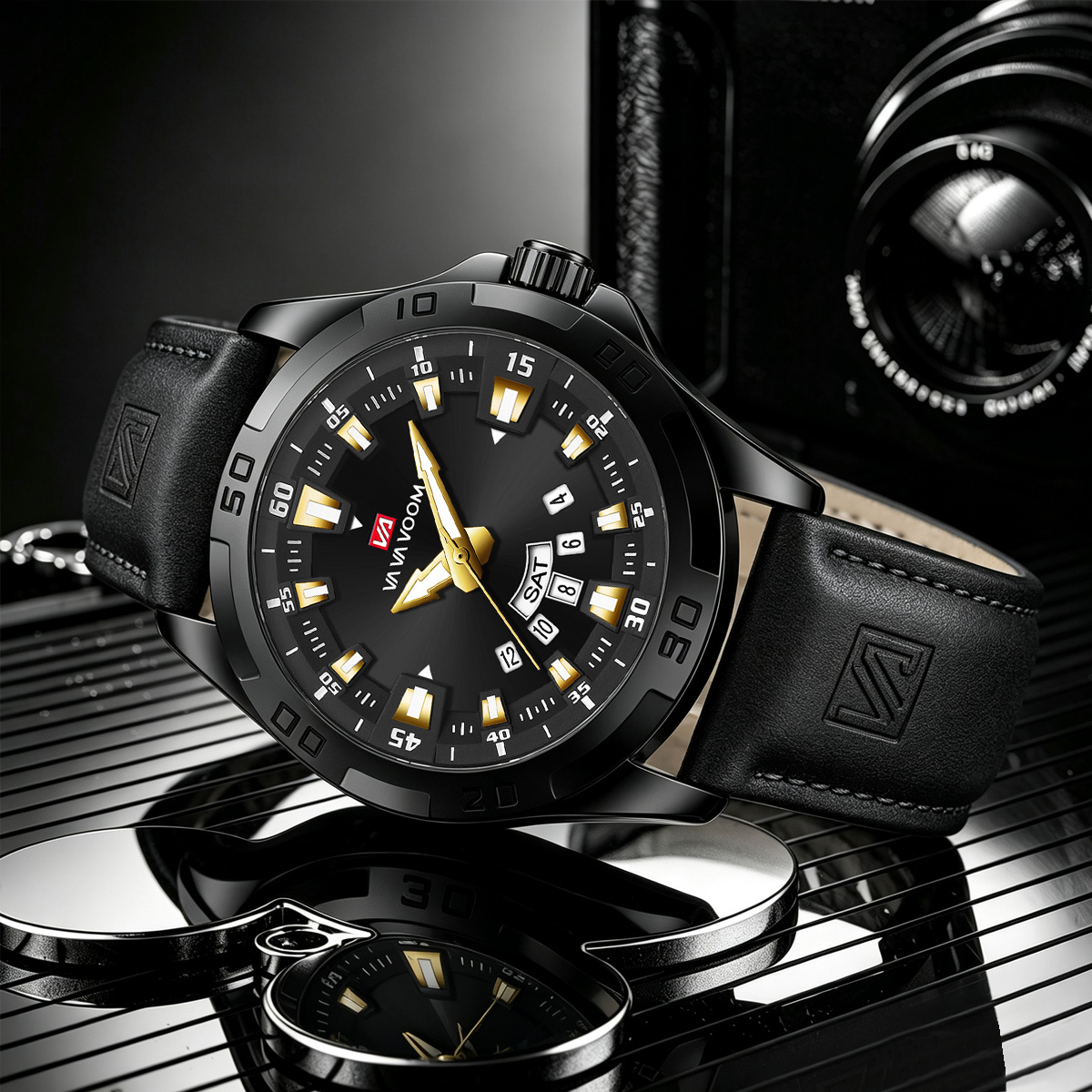 Męski zegarek z czarnym skórza – Leather Watch Band Men recenzja i cena